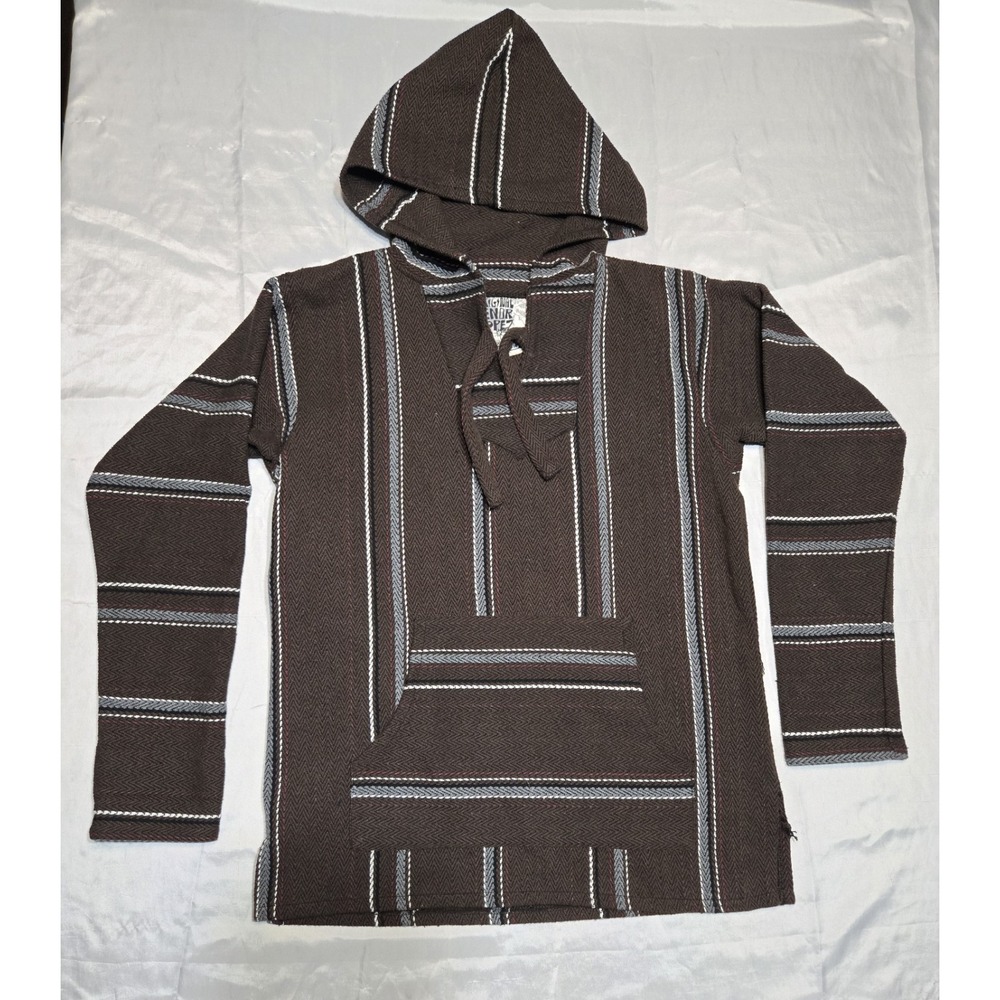Original Senor Lopez Baja Hoodie Poncho Large Surfer Clothing Boho Brown Grey